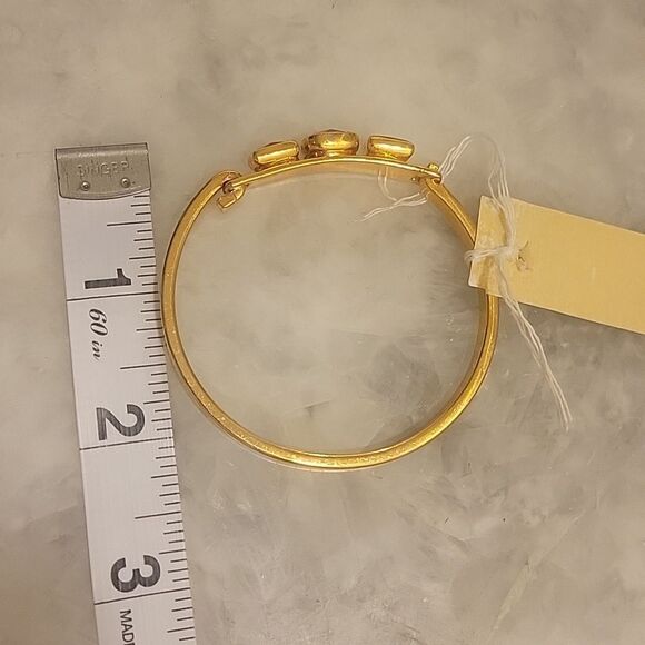 NWT Janna Conner Pink Agate Ruby 18kt Gold Bracelet Good Luck Cuff Bangle Dainty - Picture 8 of 12